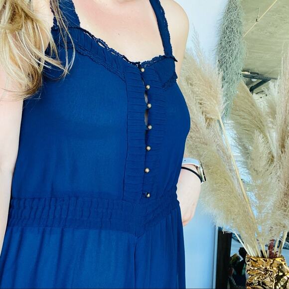 NEW FREE PEOPLE FP Blue Bells & Ruffles Tank Top Sheer Jumpsuit Flares Shorts XS - Picture 4 of 15